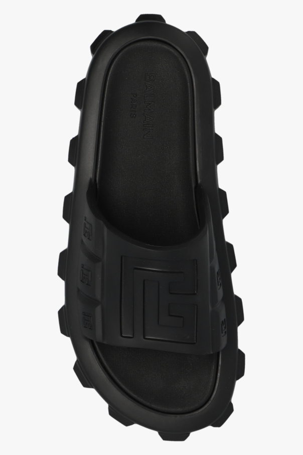 サンダル Balmain AM1UL322KEVA POOL Slides Balmain Mens White Ari Rubber Slides Sandals | Positivo Clothing